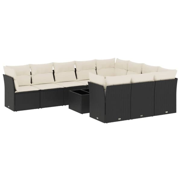 vidaXL sofasæt til haven 11 dele med hynder polyrattan sort