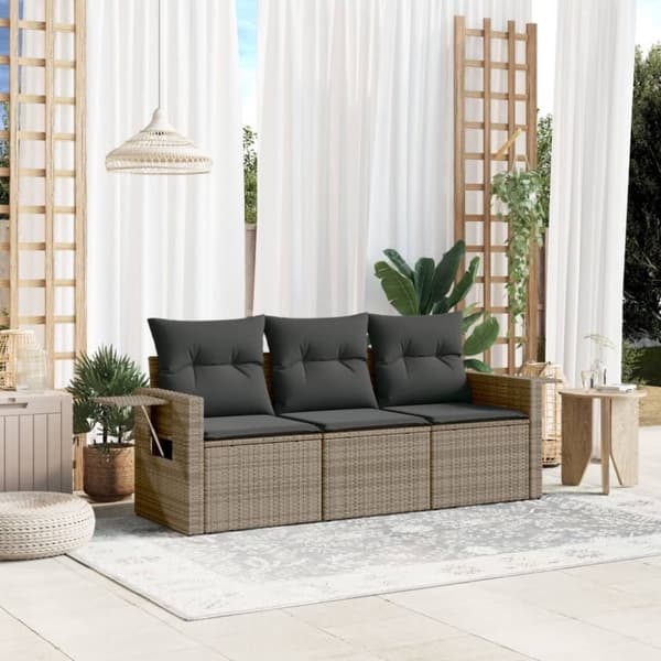 vidaXL havesofasæt 3 dele med hynder polyrattan grå