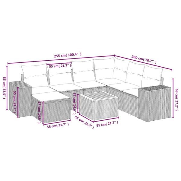 vidaXL sofasæt til haven 8 dele med hynder polyrattan beige