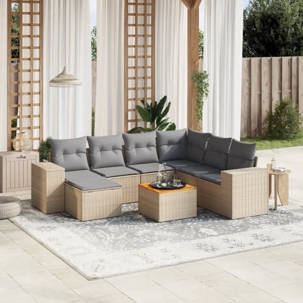 vidaXL sofasæt til haven 8 dele med hynder polyrattan beige