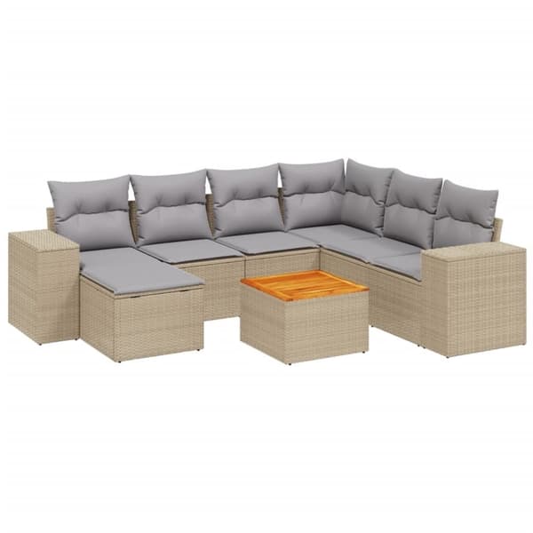 vidaXL sofasæt til haven 8 dele med hynder polyrattan beige