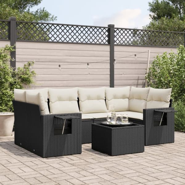 vidaXL sofasæt til haven 7 dele med hynder polyrattan sort