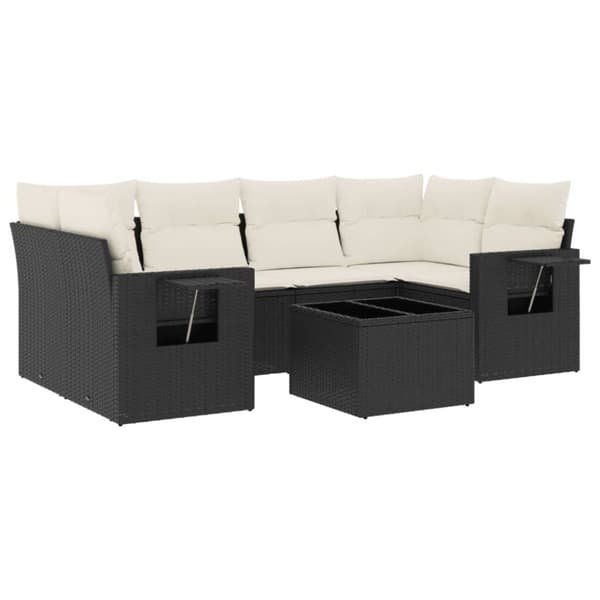 vidaXL sofasæt til haven 7 dele med hynder polyrattan sort