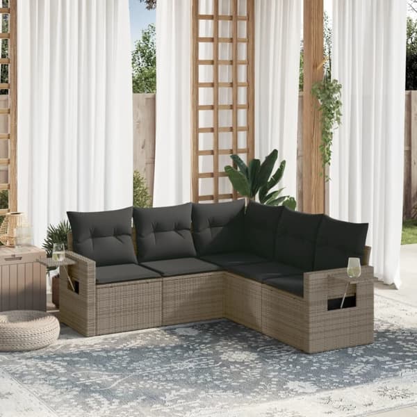 vidaXL sofasæt 5 dele med hynder polyrattan grå
