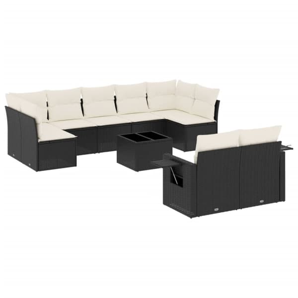 vidaXL sofasæt til haven 10 dele med hynder polyrattan sort