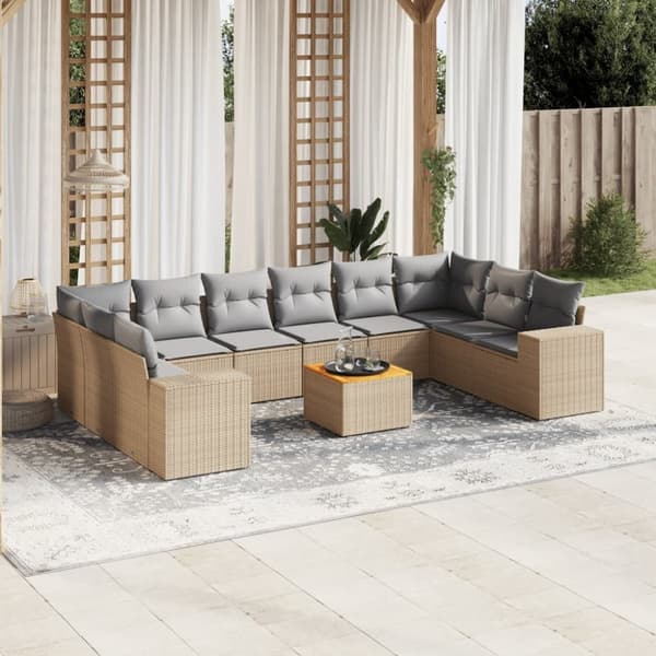 vidaXL sofasæt til haven 11 dele med hynder polyrattan beige