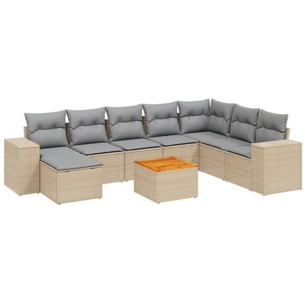 vidaXL sofasæt til haven 9 dele med hynder polyrattan beige