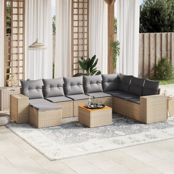 vidaXL sofasæt til haven 9 dele med hynder polyrattan beige