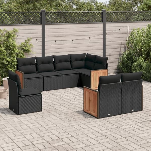 vidaXL sofasæt til haven 8 dele med hynder polyrattan sort