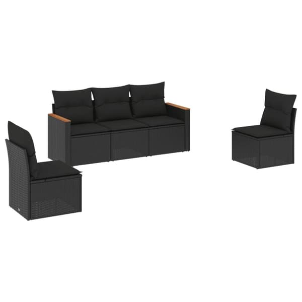 vidaXL sofasæt til haven 5 dele med hynder polyrattan sort