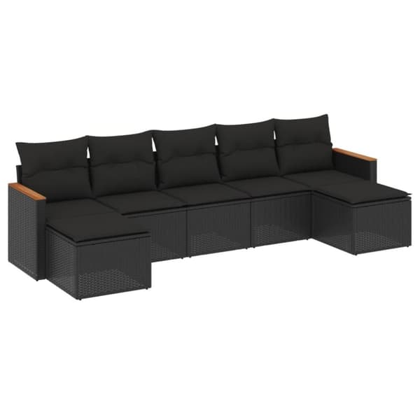 vidaXL sofasæt til haven 7 dele med hynder polyrattan sort