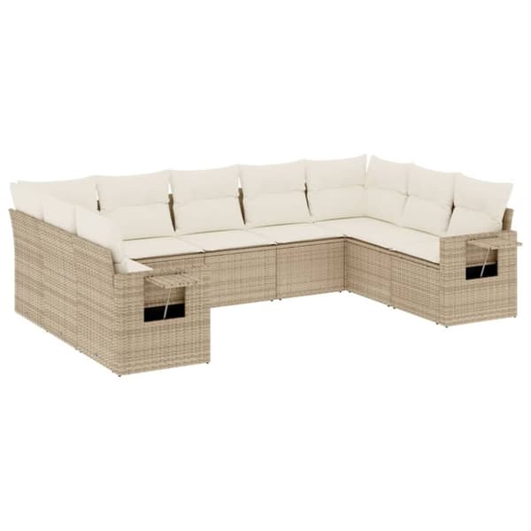 vidaXL sofasæt til haven 9 dele med hynder polyrattan beige