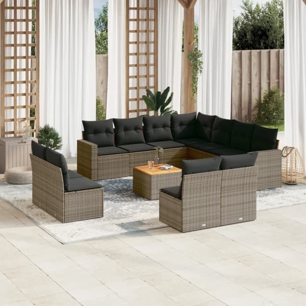 vidaXL sofasæt til haven 12 dele med hynder polyrattan grå