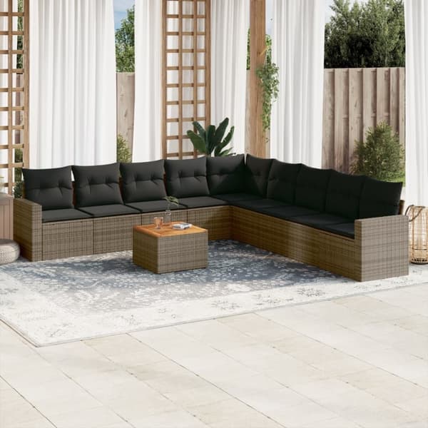 vidaXL sofasæt til haven 10 dele med hynder polyrattan grå