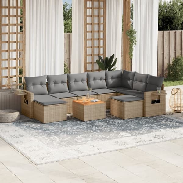 vidaXL havesofasæt 10 dele med hynder polyrattan beige