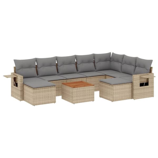 vidaXL havesofasæt 10 dele med hynder polyrattan beige