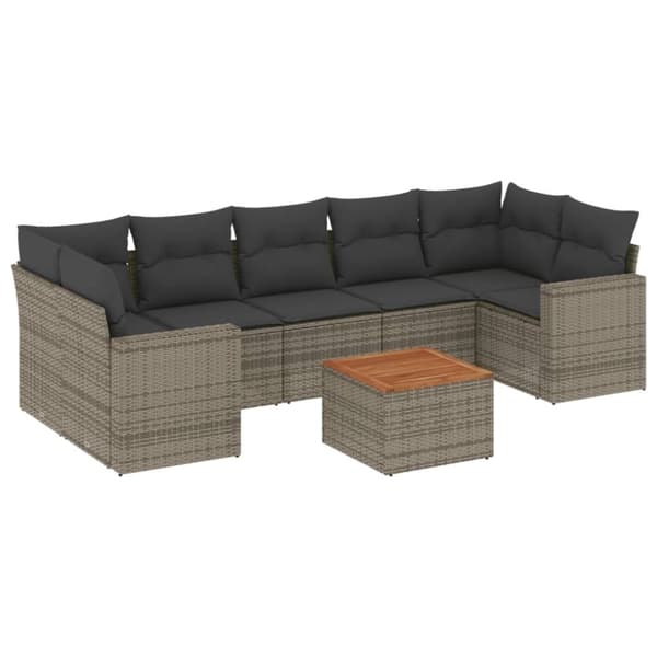 vidaXL sofasæt til haven 8 dele med hynder polyrattan grå