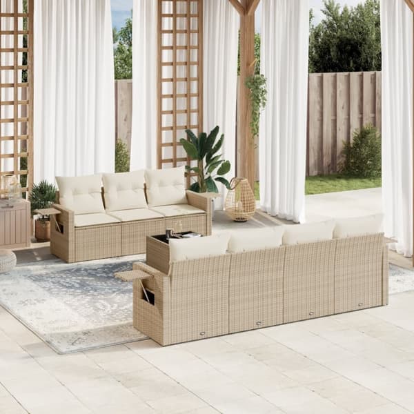 vidaXL sofasæt til haven 8 dele med hynder polyrattan beige