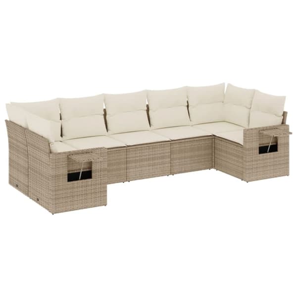 vidaXL Matgrupp för trädgården med dynor 7 delar beige konstrotting