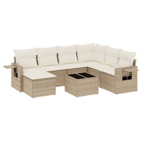 vidaXL sofasæt til haven 8 dele med hynder polyrattan beige