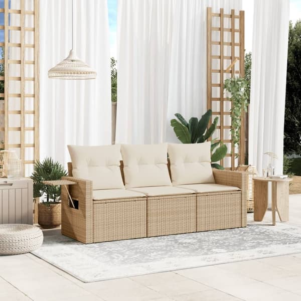 vidaXL sofasæt til haven 3 dele med hynder polyrattan beige