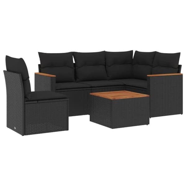 vidaXL Loungegrupp med dynor 6 delar svart konstrotting