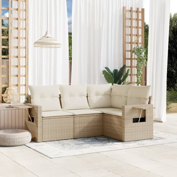 vidaXL sofasæt til haven 4 dele med hynder polyrattan beige