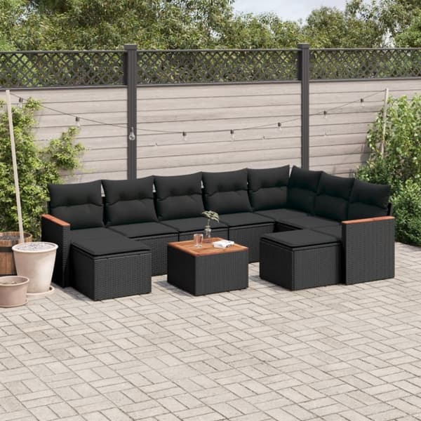vidaXL sofasæt til haven 10 dele med hynder polyrattan sort