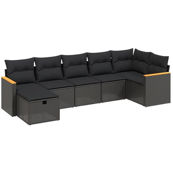 vidaXL sofasæt til haven 7 dele med hynder polyrattan sort