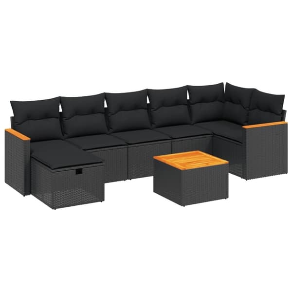 vidaXL sofasæt til haven 8 dele med hynder polyrattan sort