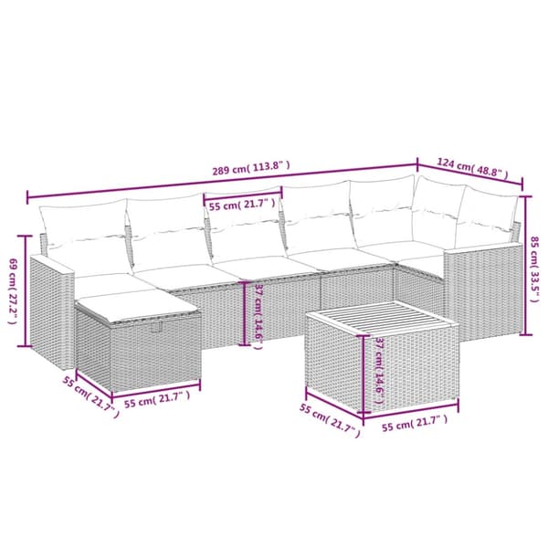vidaXL sofasæt til haven 8 dele med hynder polyrattan sort