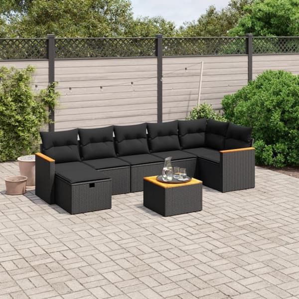 vidaXL sofasæt til haven 8 dele med hynder polyrattan sort