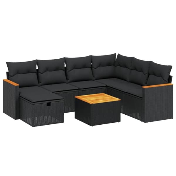vidaXL sofasæt til haven 8 dele med hynder polyrattan sort