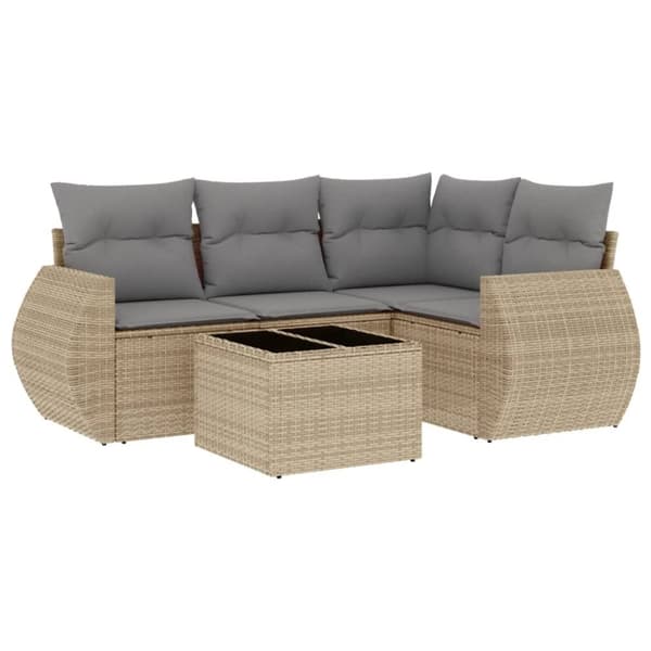vidaXL sofasæt til haven 5 dele med hynder polyrattan beige