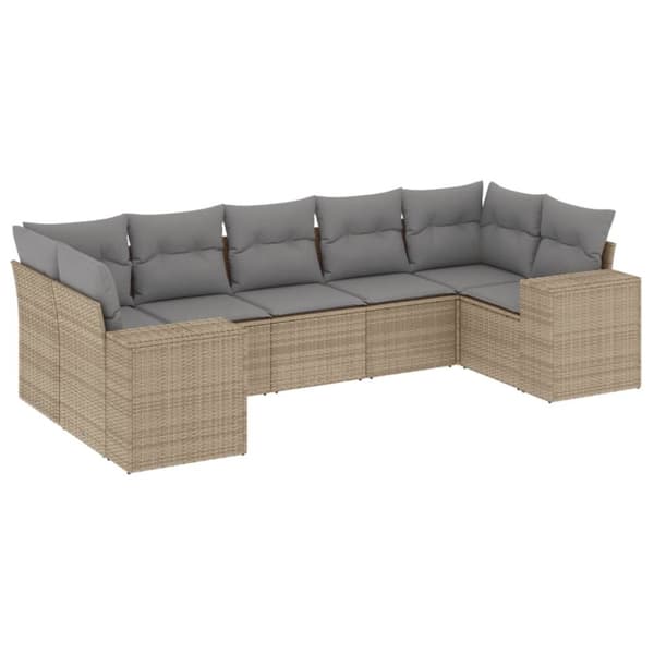 vidaXL sofasæt til haven 7 dele med hynder polyrattan beige