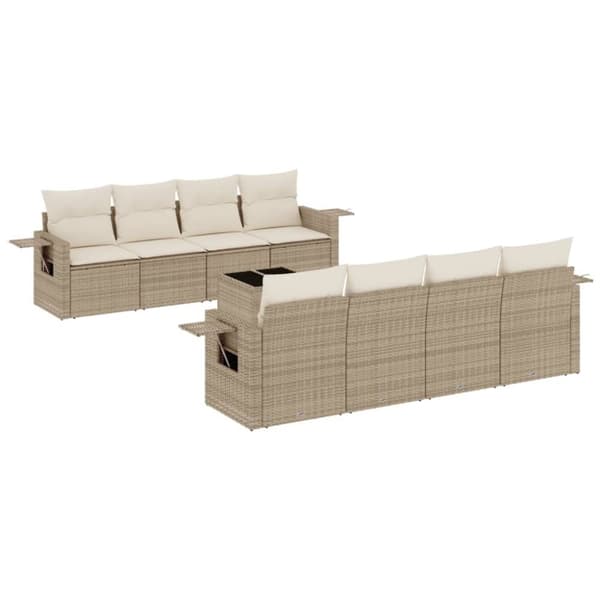 vidaXL Soffgrupp för trädgården med dynor 9 delar beige konstrotting