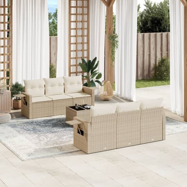 vidaXL sofasæt til haven 7 dele med hynder polyrattan beige