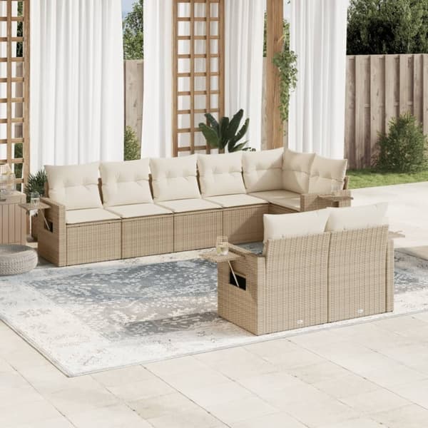 vidaXL sofasæt til haven 8 dele med hynder polyrattan beige