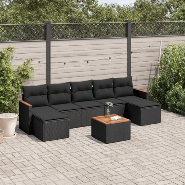 vidaXL sofasæt til haven 8 dele med hynder polyrattan sort