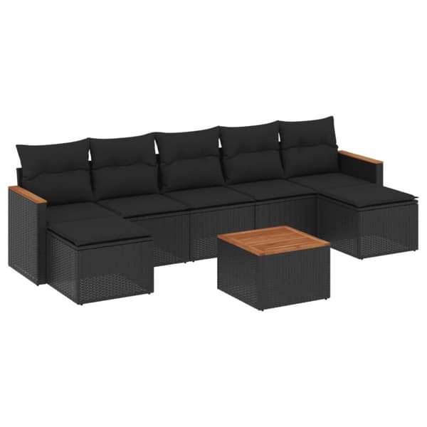 vidaXL sofasæt til haven 8 dele med hynder polyrattan sort