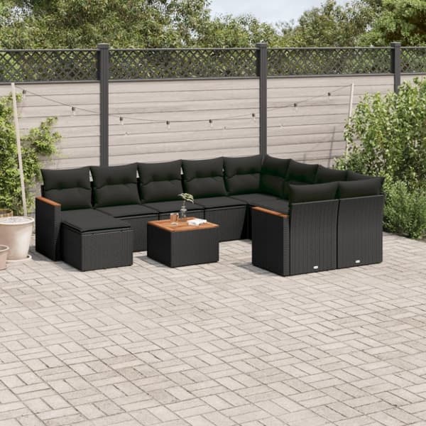 vidaXL sofasæt til haven 11 dele med hynder polyrattan sort