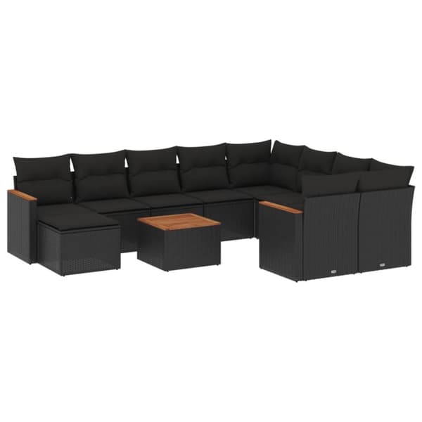 vidaXL sofasæt til haven 11 dele med hynder polyrattan sort
