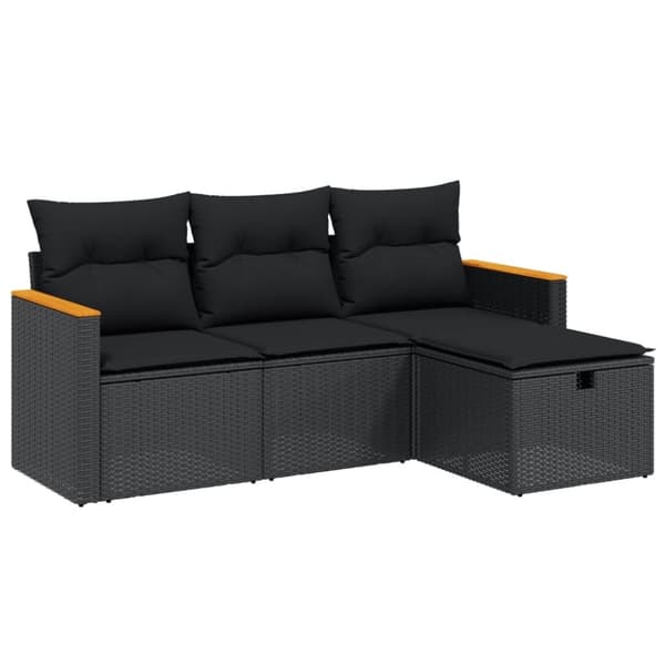 vidaXL sofasæt til haven 4 dele med hynder polyrattan sort