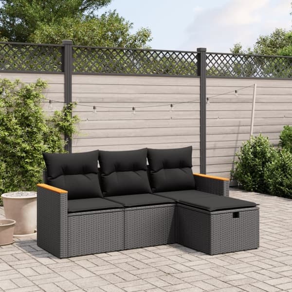 vidaXL sofasæt til haven 4 dele med hynder polyrattan sort