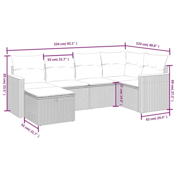 vidaXL sofasæt til haven 6 dele med hynder polyrattan sort