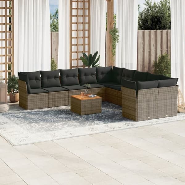vidaXL loungesæt til haven 11 dele med hynder polyrattan grå