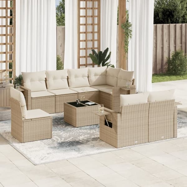 vidaXL sofasæt til haven 9 dele med hynder polyrattan beige
