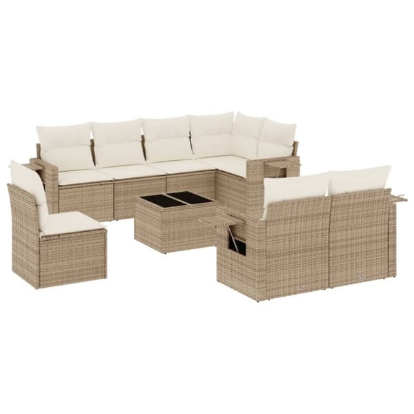 vidaXL sofasæt til haven 9 dele med hynder polyrattan beige