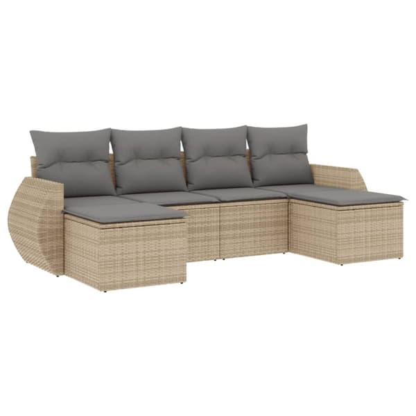 vidaXL Soffgrupp för trädgården med dynor 6 delar beige konstrotting