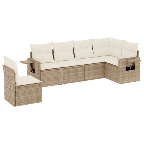 vidaXL Soffgrupp för trädgården med dynor 6 delar beige konstrotting